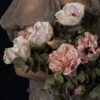 Baroque Floral Portrait, Feminine Art Print with Peony Flower