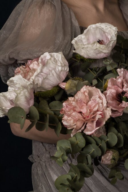 Baroque Floral Portrait, Feminine Art Print with Peony Flower