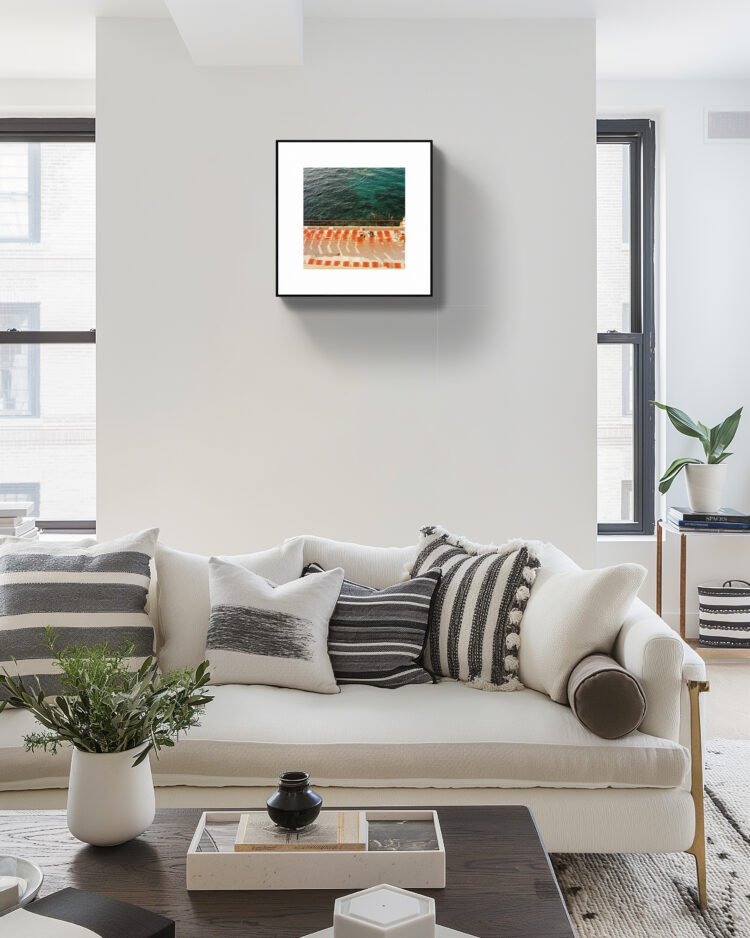 Coastal Wall Art Print - Marseille Orange Deck Chair - Square Mediterranean Decor 16x16 inches