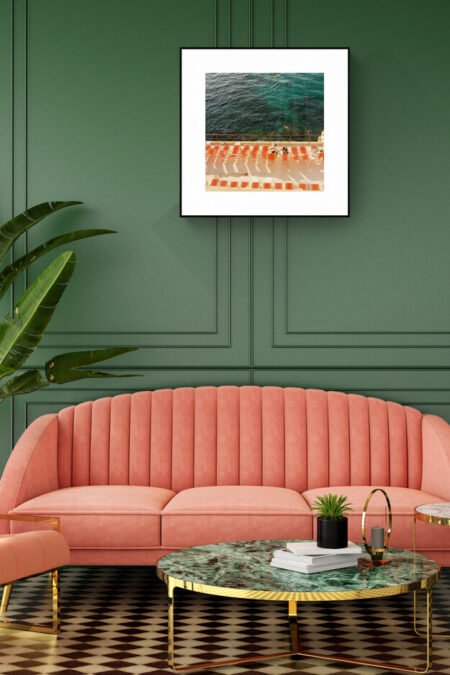 Coastal Wall Art Print - Marseille Orange Deck Chair - Square Mediterranean Decor 20x20 inches