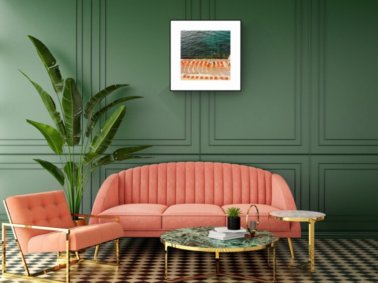 Coastal Wall Art Print - Marseille Orange Deck Chair - Square Mediterranean Decor 20x20 inches