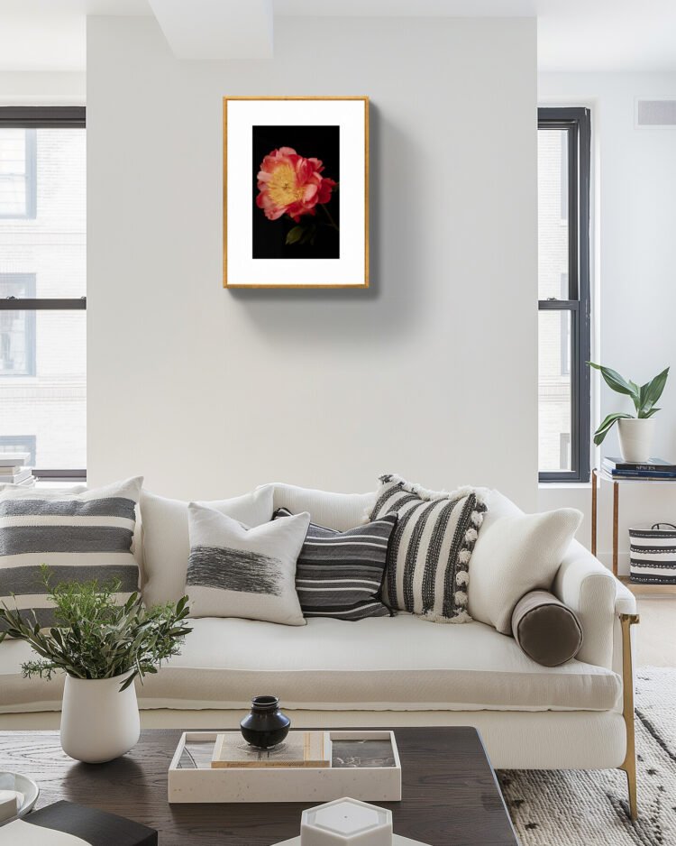 Coral Peony Archival Art Print – Vibrant Floral Wall Art 16x24 inches