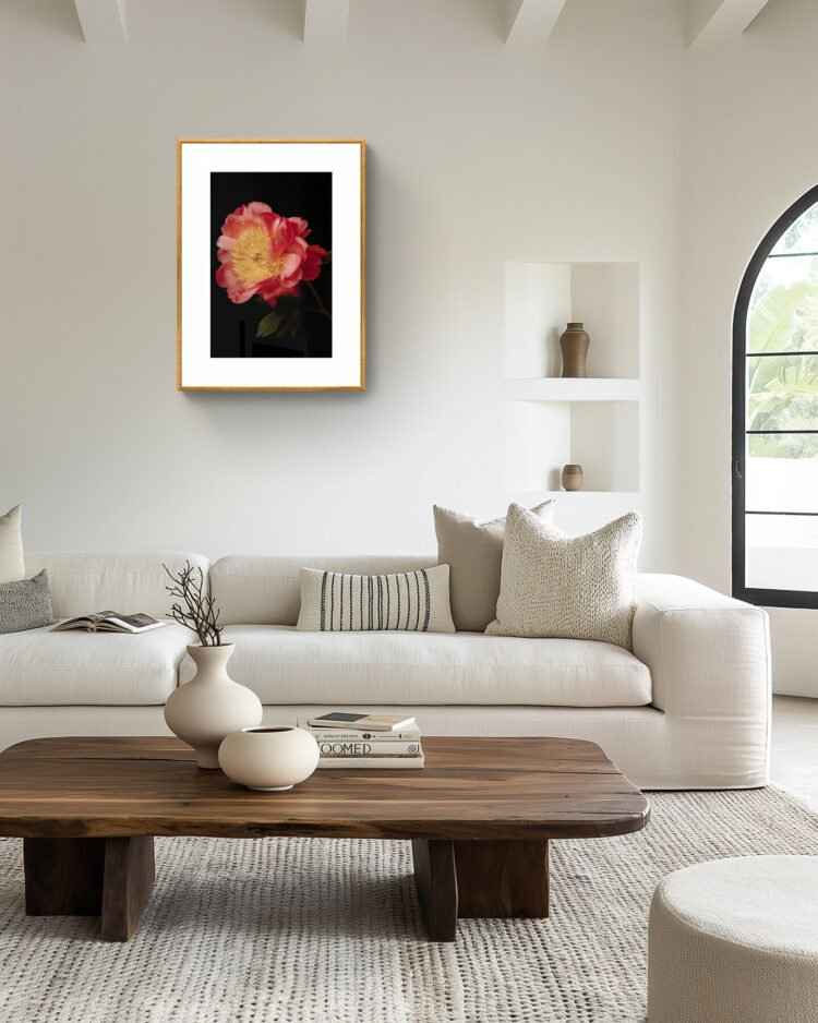 Coral Peony Archival Art Print – Vibrant Floral Wall Art 20x30 inches