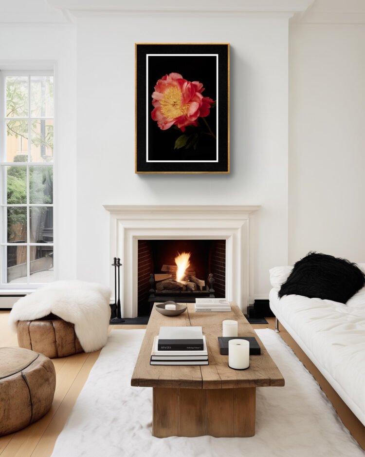 Coral Peony Archival Art Print – Vibrant Floral Wall Art 30x45 inches
