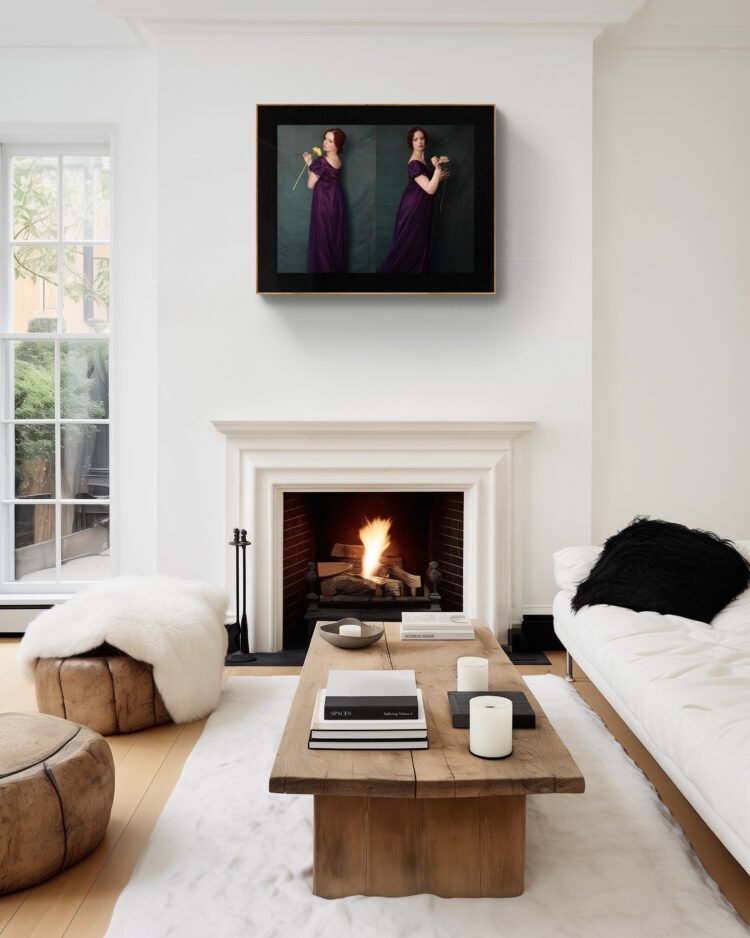 Elevate your living space with the enchanting regency-inspired 'Making My Own Decisions' Fine Art Photography Wall Art by Rachel Vogeleisen. This feminine art print recreates the essence of the Regency era, adding a touch of elegance and sophistication to any room. Each detail, from the intricate costumes to the refined set design, invites you to step into a world of romance and intrigue.