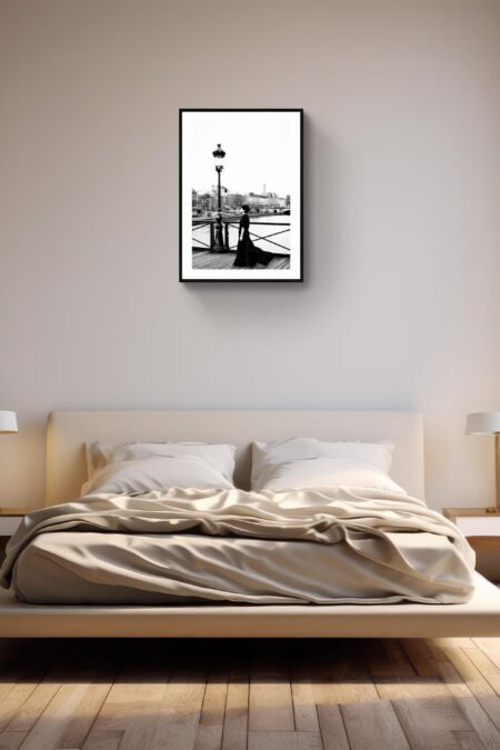 Boho Wall Decor, Dancing in Paris Art Print, black and white 24x36 inches