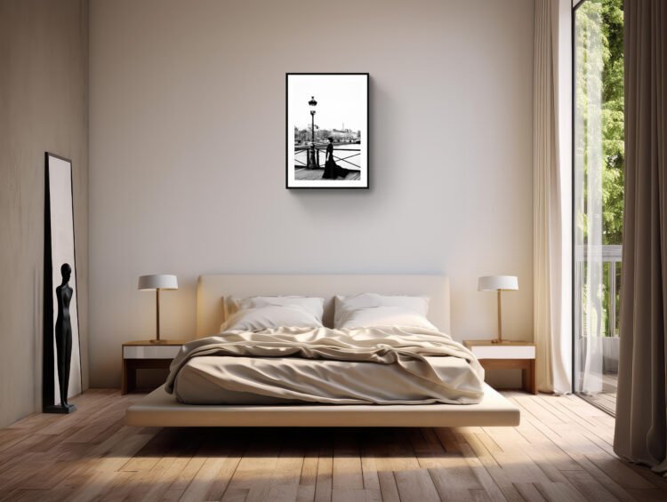 Boho Wall Decor, Dancing in Paris Art Print, black and white 24x36 inches