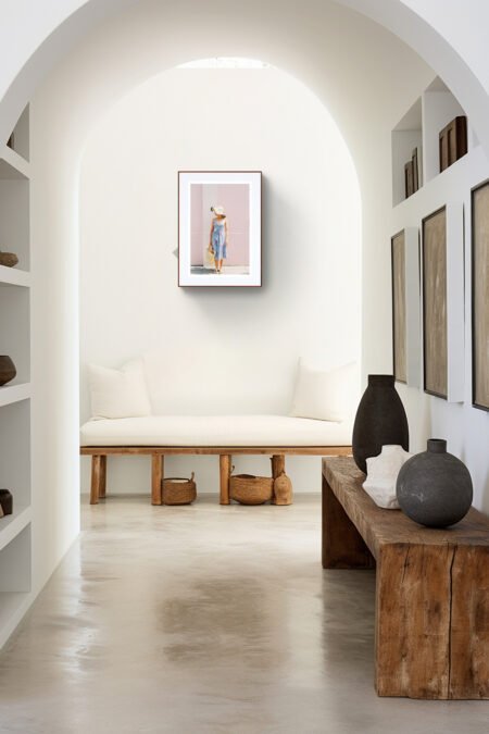 Standinginmysummerhat20x30 The London Girl is waiting in London Modern Boho Wall Art: Feminine Art Print 20x30 inches