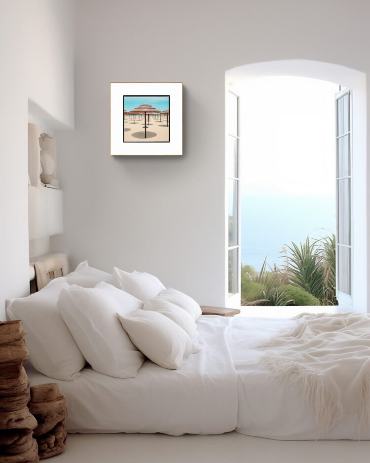 Rimini Beach Umbrella Print, Eco-Friendly Wall Art,Italian seaside Gilcée print 16x16 inches print