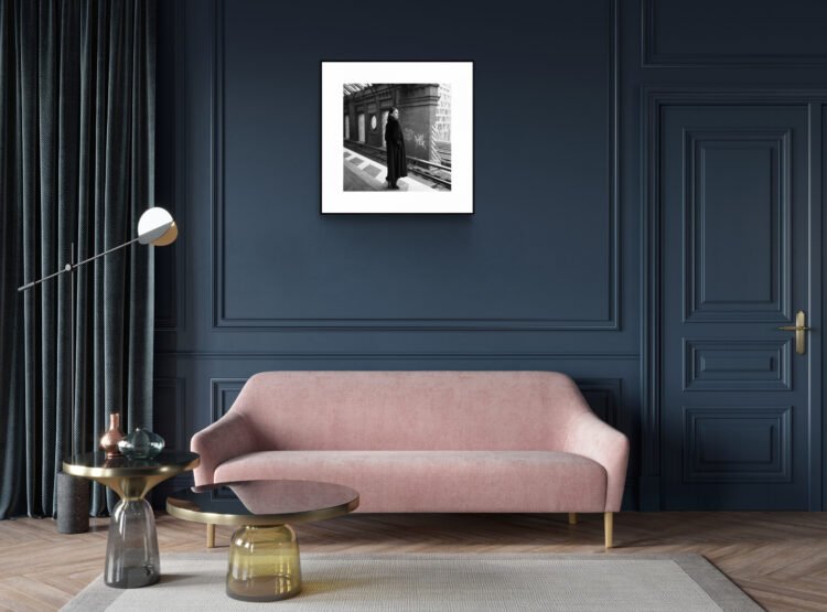 Black & White Woman on a Plaftorm in Berlin Urban Fine Art Print 20x20 inches