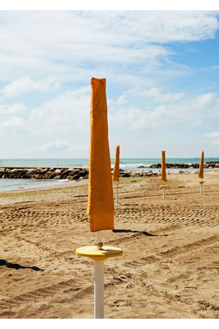 Venice Lido, Yellow Umbrellas Square Art Print