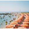 San Remo Beach Italy - Orange Sun Umbrellas, Giclée Print, Eco-Friendly Wall Art