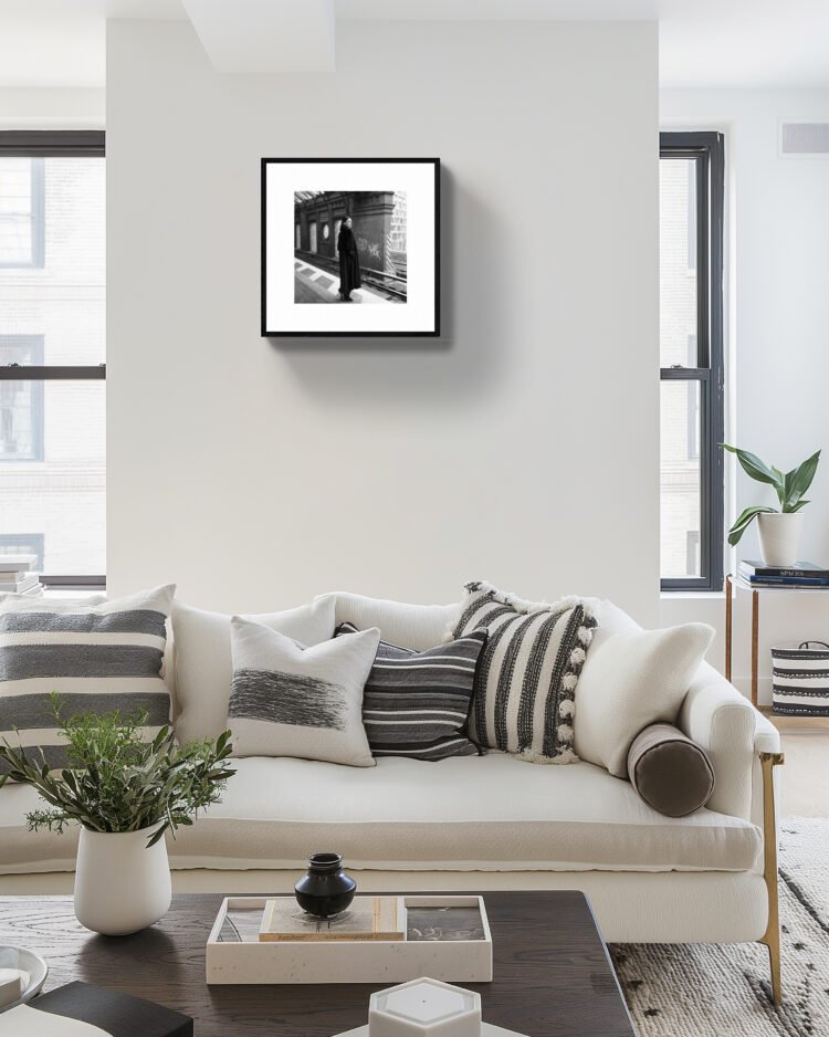 Black & White Berlin Photography - Film Portrait of Woman on Platform | Urban Fine Art Print" Rachel Vogeleisen Prints 16x16 inches